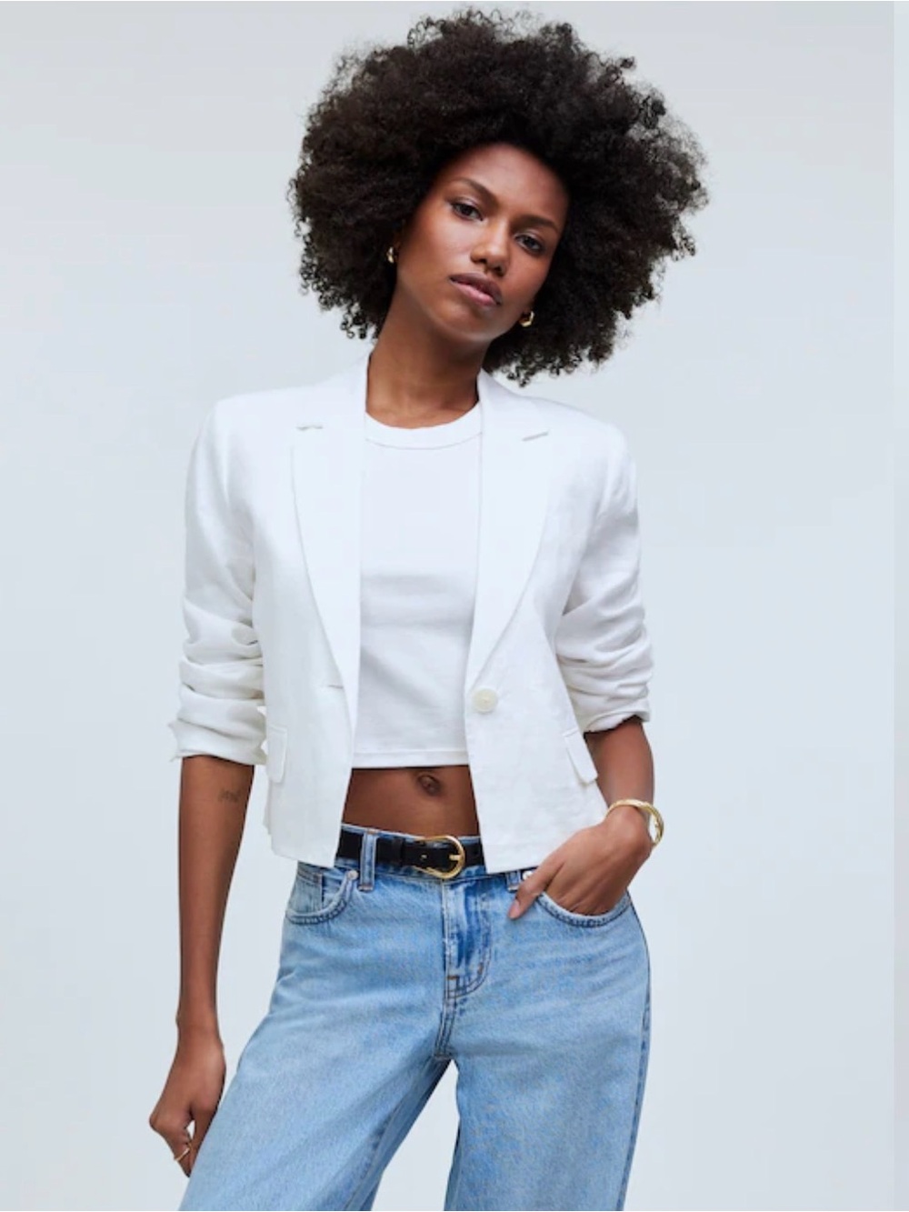 Madewell Cropped Blazer in 100% Linen White